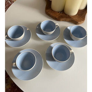 Poole Pottery Set Of 5 Demitasse Espresso Cups Dove Grey Sky Blue England